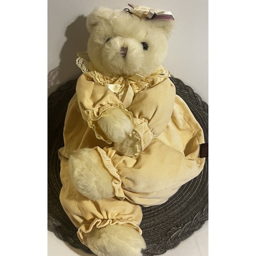 Pacifix International 20” Teddy Bear in Cream Velvet Outfit Plush Rare Vintage
